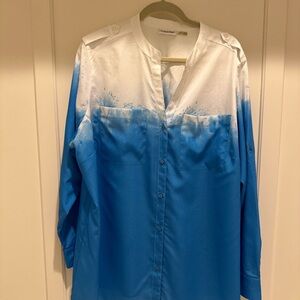 Calvin Klein Blue and White Button-Down Shirt